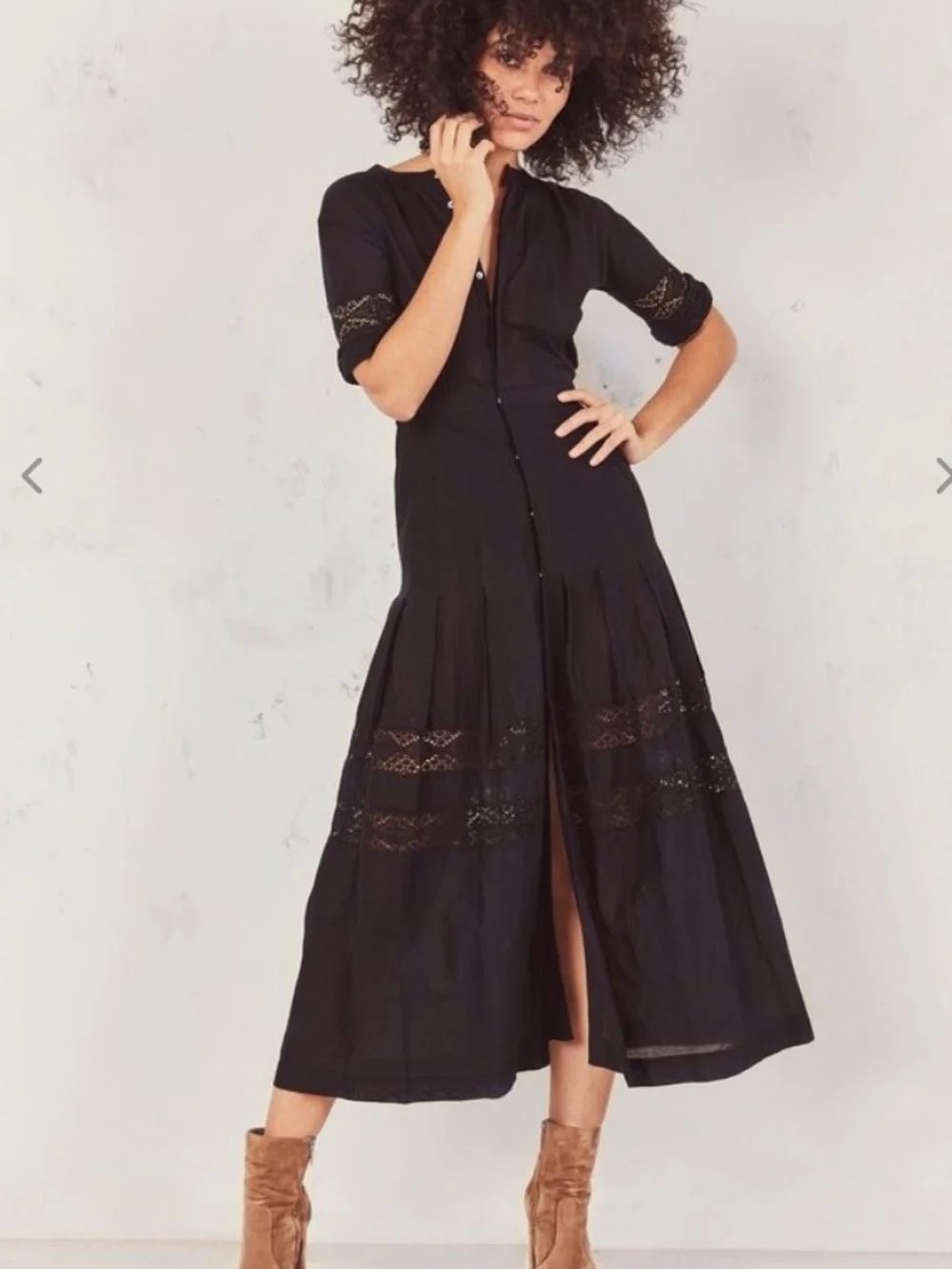 Loveshackfancy Cotton Edie Crochet Maxi Midi Lace Dress Black Small - Picture 2 of 16